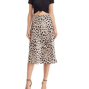 AQUA Satin leopard print Midi Slip Skirt